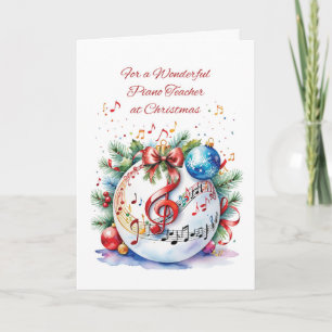 Carte Piano Enseignant Ornement de Noël avec notes music