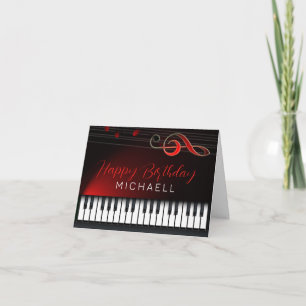 Carte Piano noir et blanc Clé rouge Anniversaire