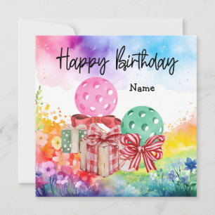 Carte Pickleball avec cadeaux d'anniversaire