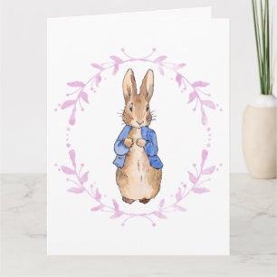 Carte Pierre le lapin avec la feuille rose Wreath