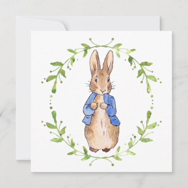 Carte Pierre le lapin avec la feuille verte Wreath (Devant)