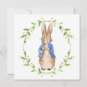 Carte Pierre le lapin avec la feuille verte Wreath