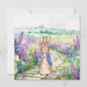 Carte Pierre le lapin avec lilas aquarelle