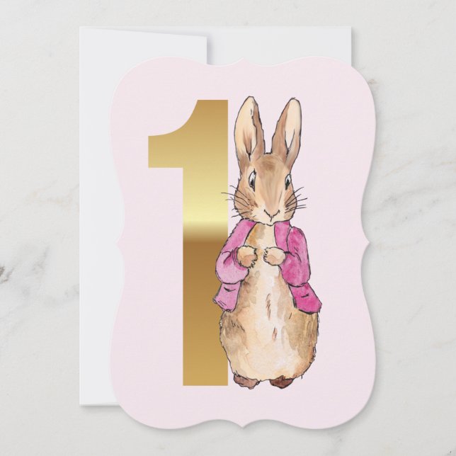 Carte Pierre le lapin rose Veste premier anniversaire (Devant)