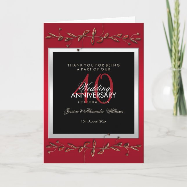 Carte Pierres précieuses rubis élégantes 40e anniversair (Devant)