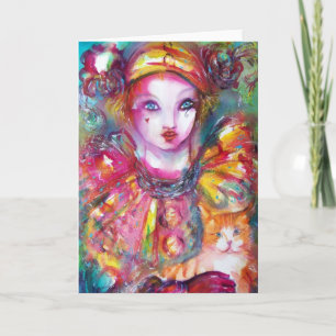 Carte Pierrot avec Chat / Masques de Mascarade Vénitiens