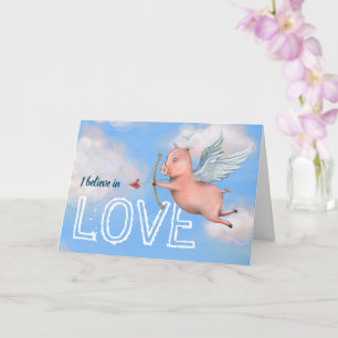 Carte Pig Volant unique Cupid Amour Saint Valentin