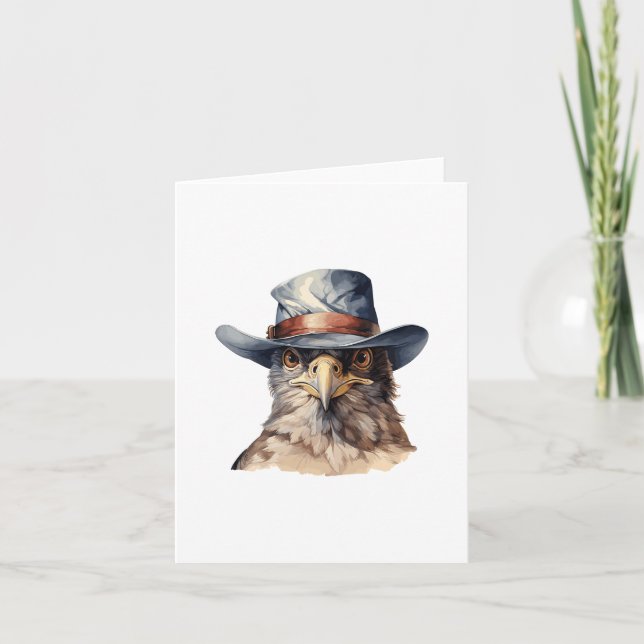 Carte pigeon drôle portant un casquette cowboy, aquarell (Devant)