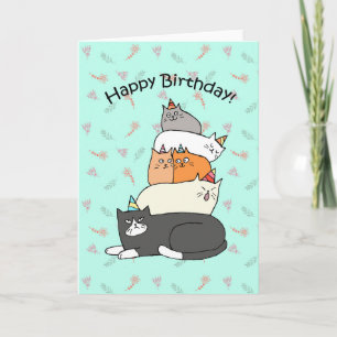Carte Pile de Chats mignon et drôle CHATS Joyeux anniver