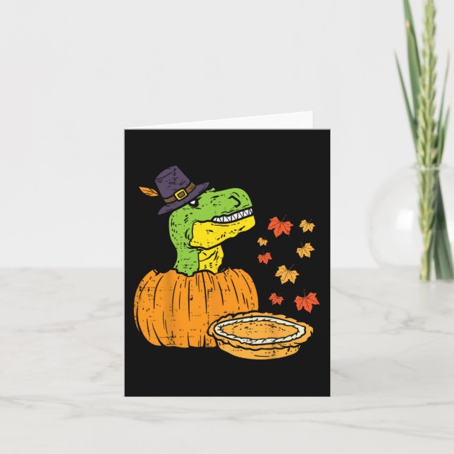 Carte Pilgrim Trex Dinosaur Citrouille Pie Thanksgiving  (Devant)