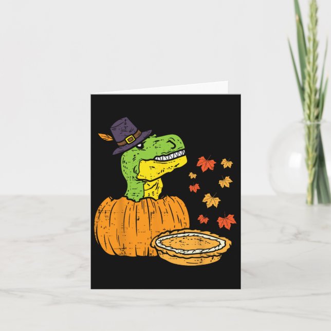 Carte Pilgrim Trex Dinosaur Citrouille Pie Thanksgiving  (Devant)