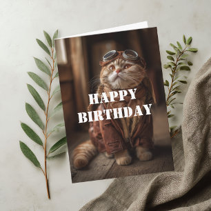 Carte Pilote de chat d'anniversaire Aviateur Cool Drôle