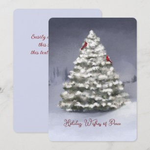 Carte Pin couvert de neige Deux cardinaux Noël