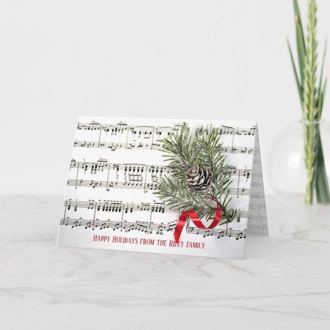 Carte Pin de Noël avec ruban rouge sur la musique (Devant)