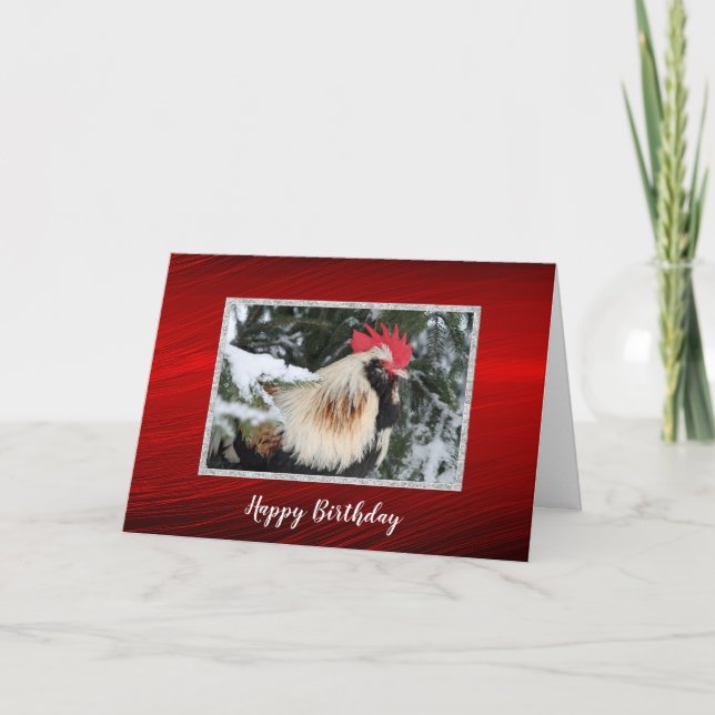 Carte Pin de poulet Rooster Photo Neige Anniversaire (Devant)