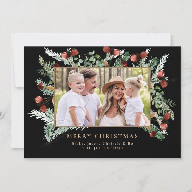 Carte Pine Boughs & Berries Photo Noir Noël (Devant)