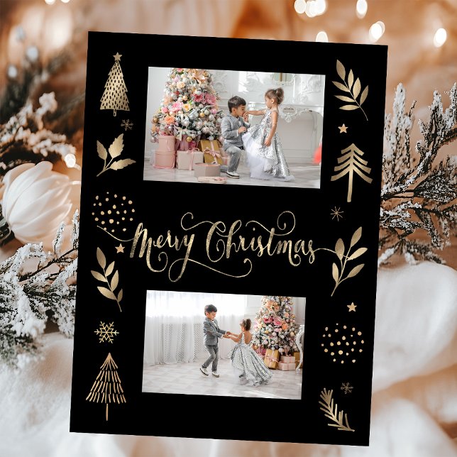 Carte Pine d'or Branche photo Joyeux Noël (Créateur téléchargé)