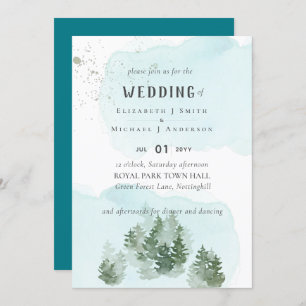 Carte Pine Trees Teal and Sage Wedding