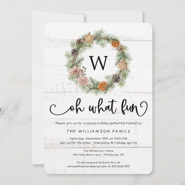 Carte Pine Wreath blanc Distesse Bois fête de Noël (Devant)