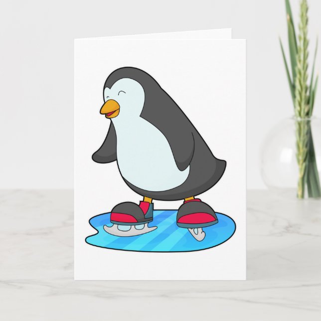 Carte Pingouin at Ice skating with Ice skates (Devant)