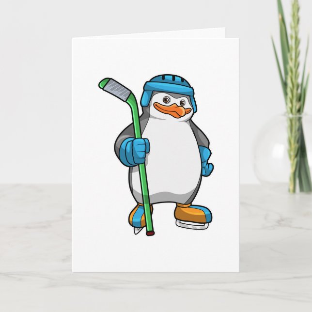 Carte Pingouin au hockey sur glace avec bâton de hockey  (Devant)