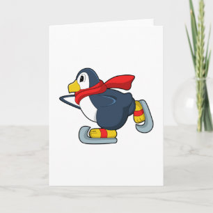 Carte Pingouin au patinage sur glace avec patins sur gla