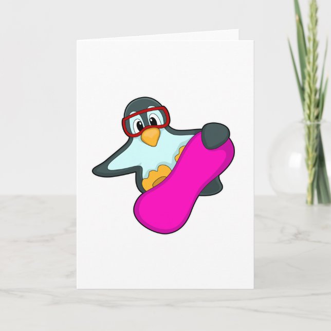 Carte Pingouin aux lunettes Snowboard Sports & Ski (Devant)