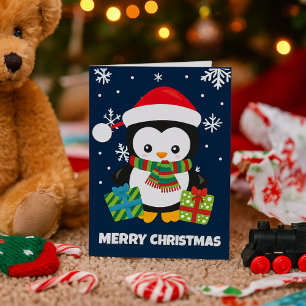 Carte Pingouin avec présente Noël mignon pour les enfant