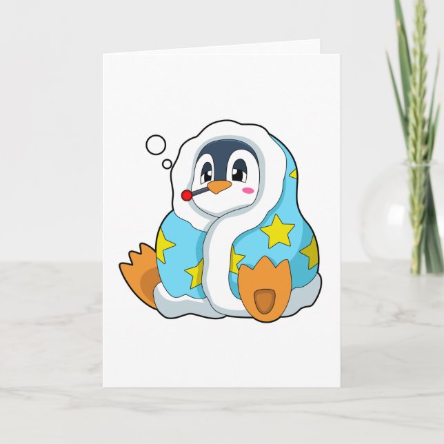 Carte Pingouin avec thermomètre clinique (Devant)