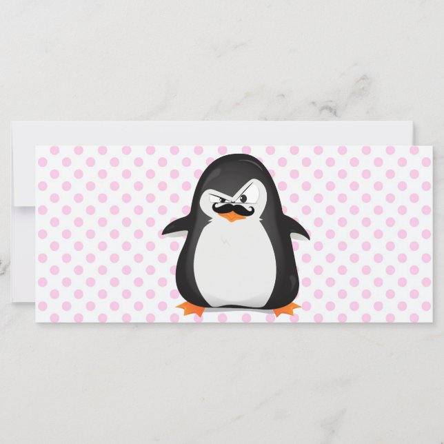 Carte Pingouin Blanc Noir Mignonne Et Moustache Drôle (Devant)