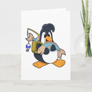 Carte Pingouin comme pêcheur avec poisson
