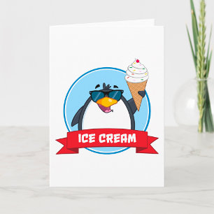 Carte Pingouin cool tenant de la crème glacée