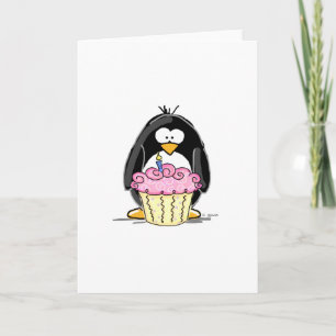 Carte Pingouin d'anniversaire avec Cupcake