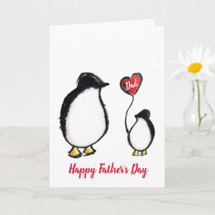 Carte Pingouin de Fête des pères heureux avec coeur