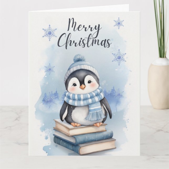 Carte Pingouin de Noël aquarelle (Devant)