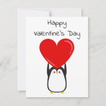 Pingouin mignon tenant un grand coeur rouge - cart