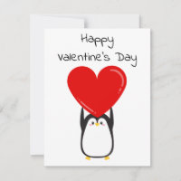 Pingouin mignon tenant un grand coeur rouge - cart