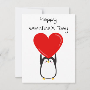 Carte Pingouin mignon tenant un grand coeur rouge - cart