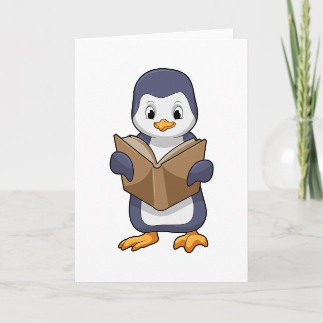 Carte Pingouin Nerd avec Livre (Devant)