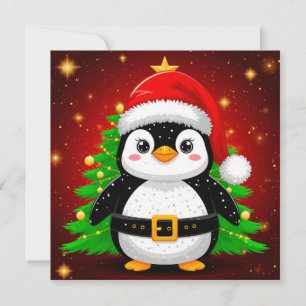 Carte 🎄 Pingouin Père Noël Arbre de Noël Vacances Amusa
