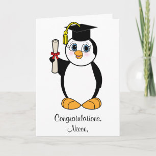 Carte Pingouin personnalisable d'obtention du diplôme de