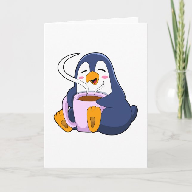 Carte Pingouin with Cup of Coffee (Devant)