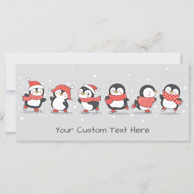 Carte Pingouins d'hiver de texte personnalisé (Devant)