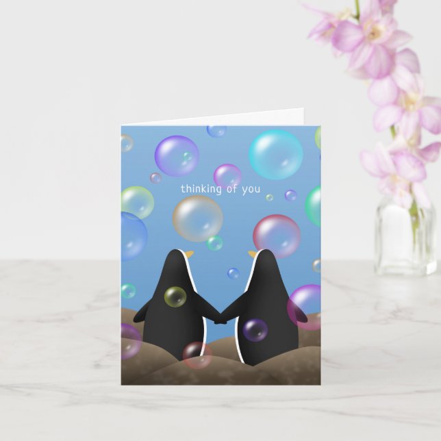 Carte pingouins et bulles mignonette pensée vous (Orchidée)