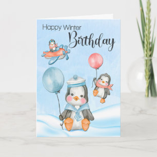 Carte Pingouins pour bébés mignons pour l'anniversaire d