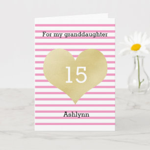 Carte Pink and Gold 15th Birthday Granddaughter
