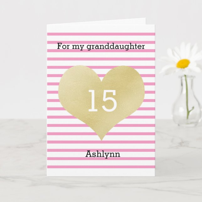Carte Pink and Gold 15th Birthday Grandgirl (Petite plante)