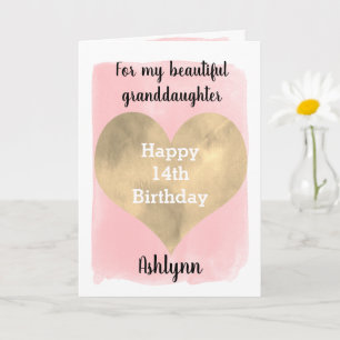 Carte Pink and Gold Happy 14th Birthday Grandgirl