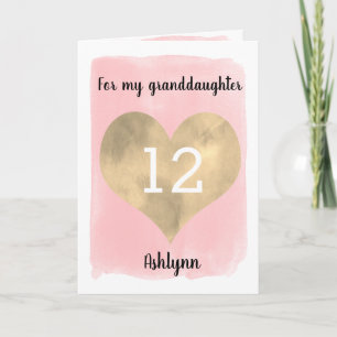 Carte Pink and Gold Joyeux 12e anniversaire petite-fille
