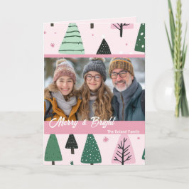 Carte Pink and Green Preppy Christmas Tree Photo de vaca